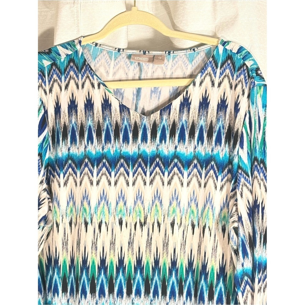 Chicos Multi-Blue Printed Sheath Dress - Women XL 3/4 sleeve - Picture 3 of 8